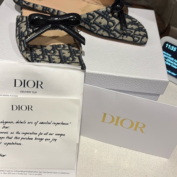 Dior Shoes - Dior Monogram Canvas Bow Slide Sandals in Navy and Beige